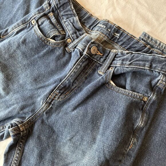 Old Navy Loose Straight Leg Jeans Boys Size 14 Reg Blue Denim Adjustable‎ Waist - Picture 1 of 11